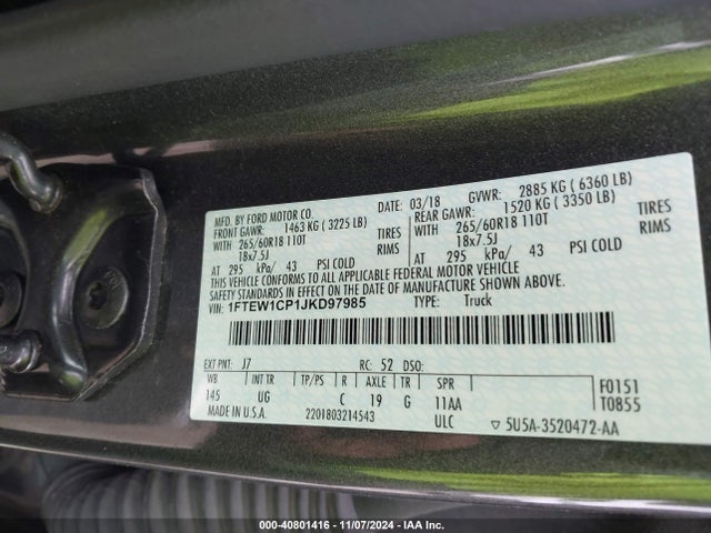 Ford F-150 Xlt 2018 1FTEW1CP1JKD97985 Image 9