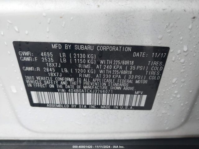 4S4BSATCXJ3266071 Subaru Outback 2.5i Touring