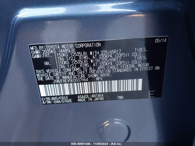 Toyota RAV4 LE 2014 JTMZFREV5ED037964 Image 9