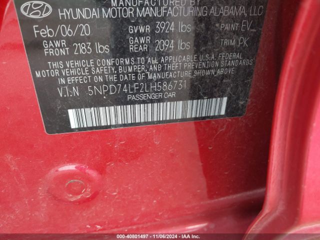 5NPD74LF2LH586731 Hyundai ELANTRA SE