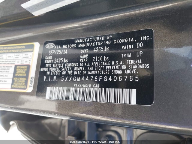 5XXGM4A76FG406765 KIA Optima Lx
