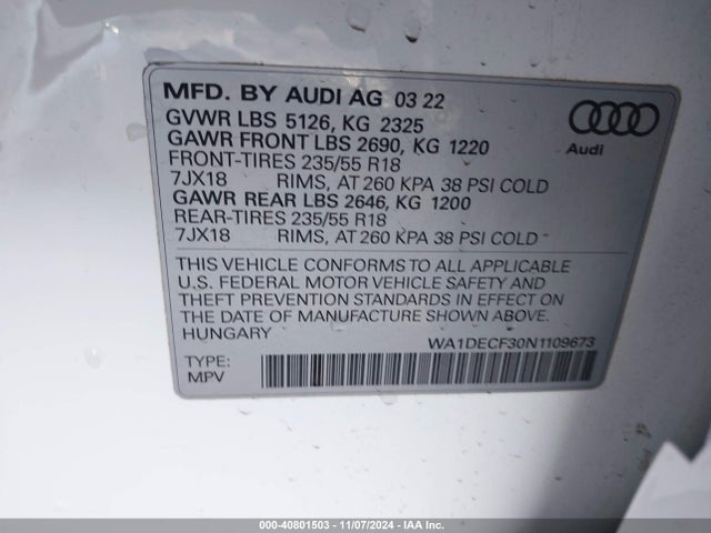 WA1DECF30N1109673 Audi Q3 Premium 45 Tfsi S Line Quattro Tiptronic
