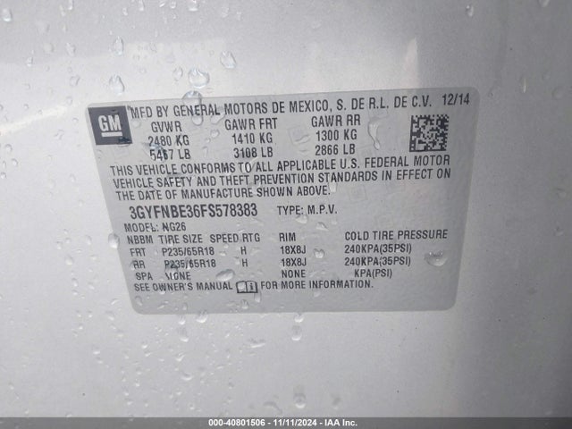 2015 CADILLAC SRX 3GYFNBE36FS578383 Photo 8