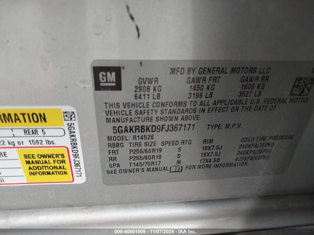5GAKRBKD9FJ367171 Buick Enclave Leather