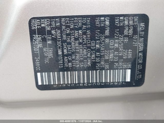 JN8AT3DC3MW107813 Nissan Rogue Platinum Fwd