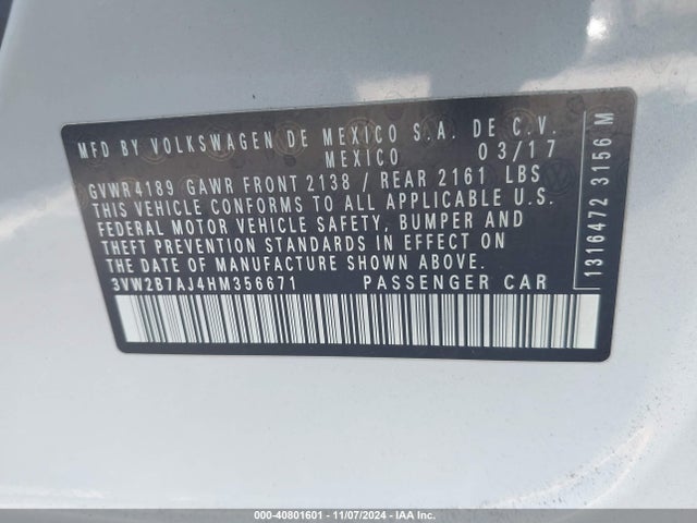 Volkswagen Jetta 1.4t S 2017 3VW2B7AJ4HM356671 Image 9