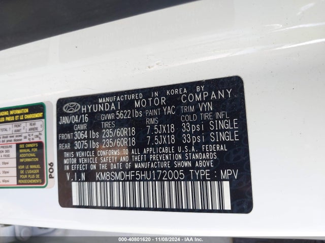 Hyundai Santa Fe Se 2017 KM8SMDHF5HU172005 Image 9