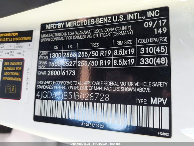 4JGDA5JB5JB028728 Mercedes-Benz GLE 350