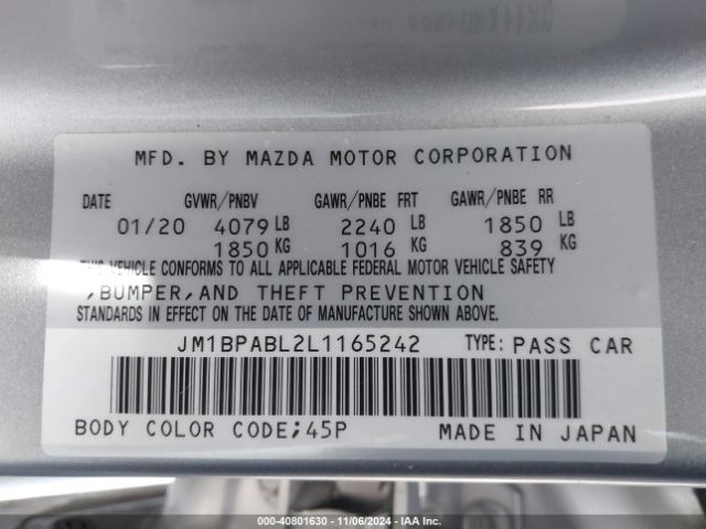 JM1BPABL2L1165242 Mazda MAZDA3