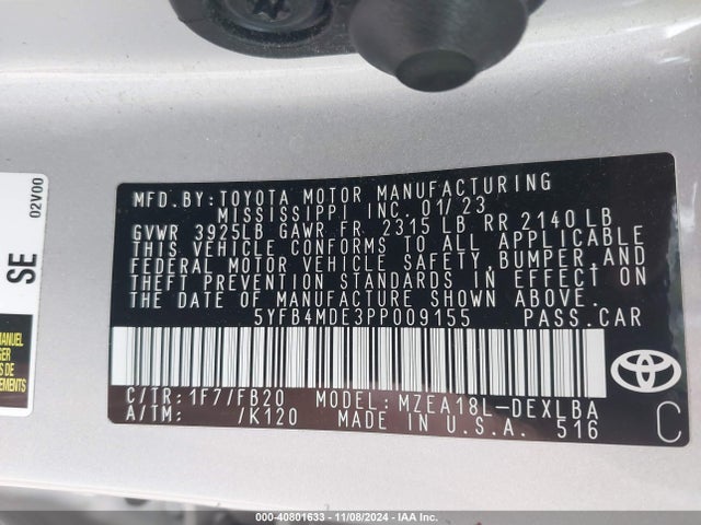 Toyota COROLLA LE 2023 5YFB4MDE3PP009155 Image 9