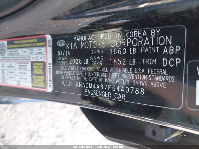 KIA RIO LX 2015 KNADM4A37F6440788 Image 9