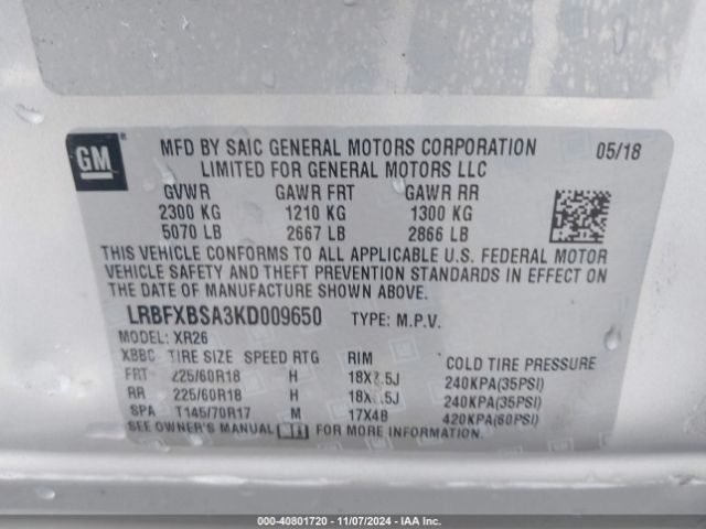 LRBFXBSA3KD009650 Buick Envision Fwd Preferred