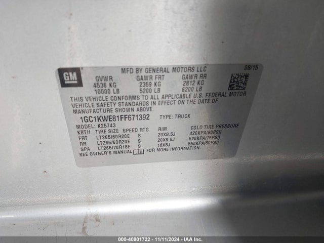 Chevrolet Silverado 2500hd Ltz 2015 1GC1KWE81FF671392 Image 9