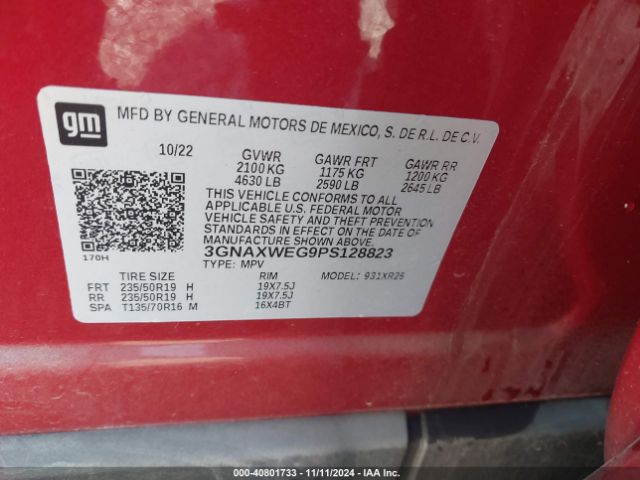 3GNAXWEG9PS128823 Chevrolet Equinox Awd Rs