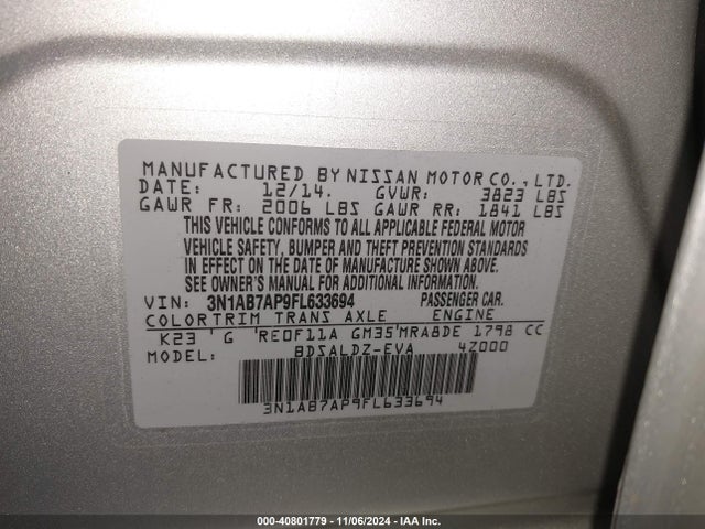 Nissan SENTRA SV 2015 3N1AB7AP9FL633694 Image 9