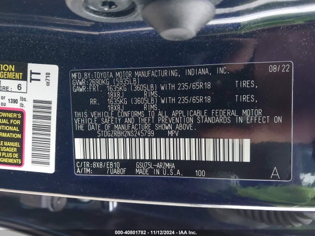 Toyota Highlander Xle 2022 5TDGZRBH2NS245799 Image 9