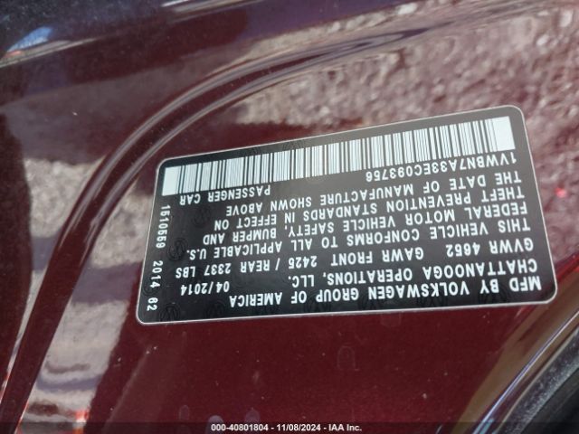 1VWBN7A33EC093756 Volkswagen Passat 2.0l Tdi Se
