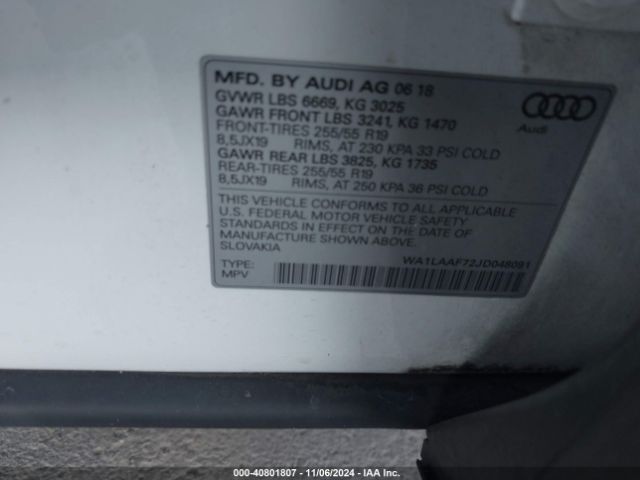 WA1LAAF72JD048091 Audi Q7 3.0t Premium