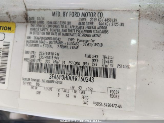 3FA6P0HD0FR160343 Ford FUSION SE