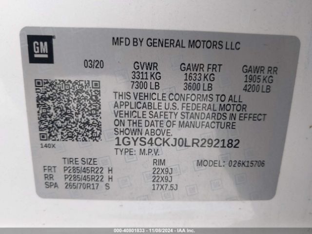 1GYS4CKJ0LR292182 Cadillac Escalade 4wd Premium Luxury