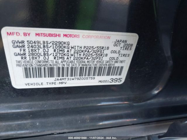 2009 MITSUBISHI OUTLANDER JA4MT31W79Z005759 Photo 8