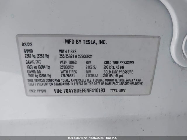 2022 TESLA MODEL Y 7SAYGDEF5NF410193 Photo 8