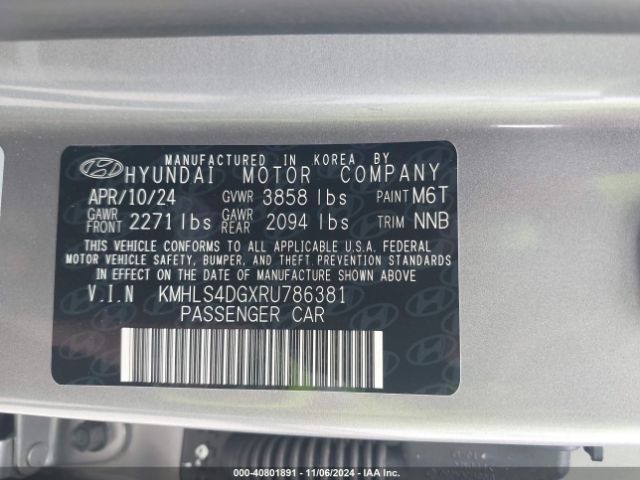 KMHLS4DGXRU786381 Hyundai ELANTRA SEL