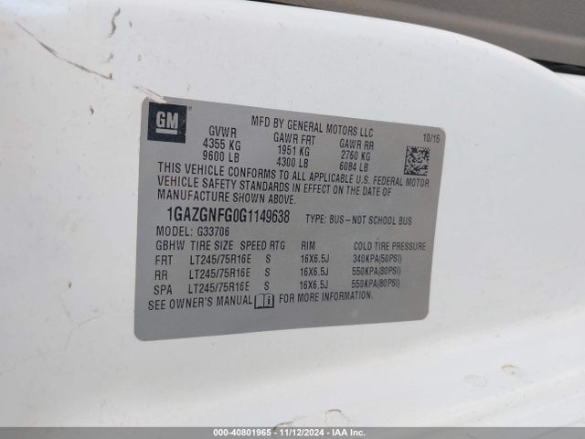 Chevrolet Express G3500 Ls 2016 1GAZGNFG0G1149638 Image 9