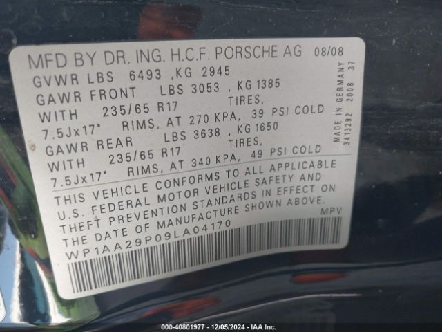 2009 PORSCHE CAYENNE WP1AA29P09LA04170 Photo 8