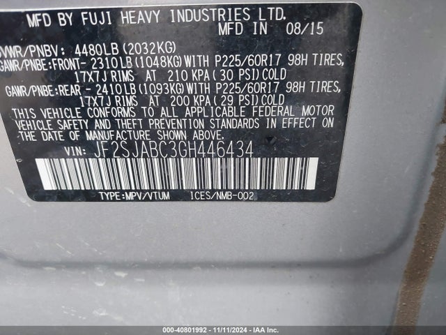 Subaru Forester 2.5i 2016 JF2SJABC3GH446434 Image 9