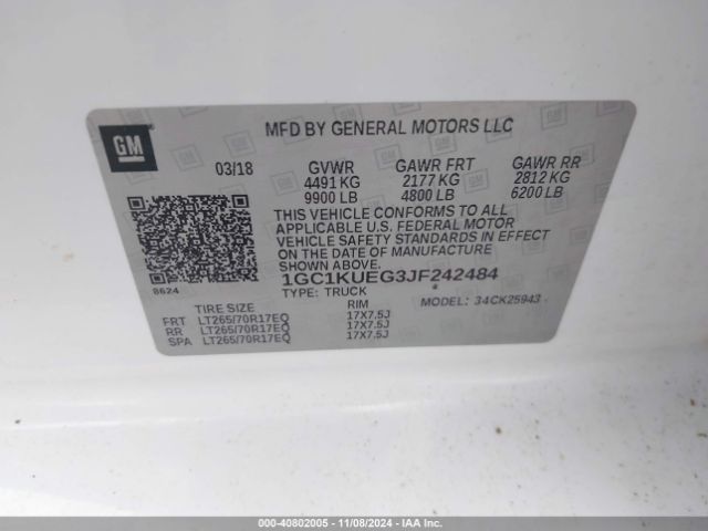 1GC1KUEG3JF242484 Chevrolet Silverado 2500hd Wt