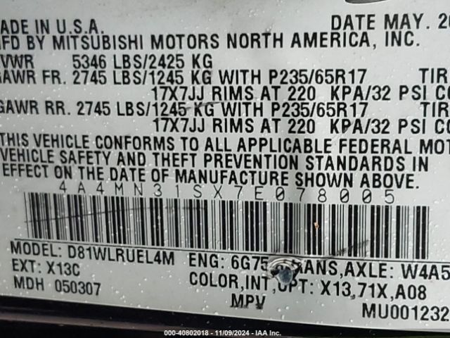 2007 MITSUBISHI ENDEAVOR 4A4MN31SX7E078005 Photo 8