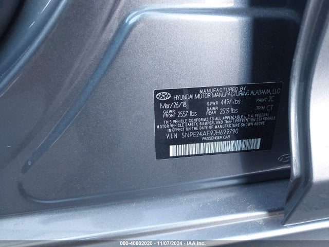 Hyundai SONATA SE 2018 5NPE24AF9JH699790 Image 9