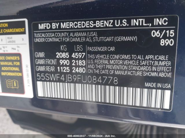 55SWF4JB9FU084778 Mercedes-Benz C 300 Luxury/sport