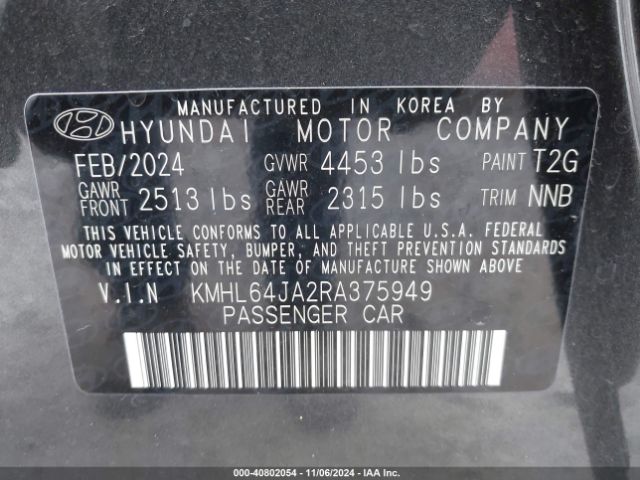 KMHL64JA2RA375949 Hyundai SONATA SEL