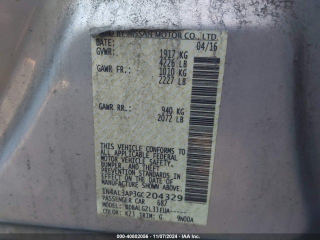 Nissan Altima 2.5 S 2016 1N4AL3AP3GC204329 Image 9
