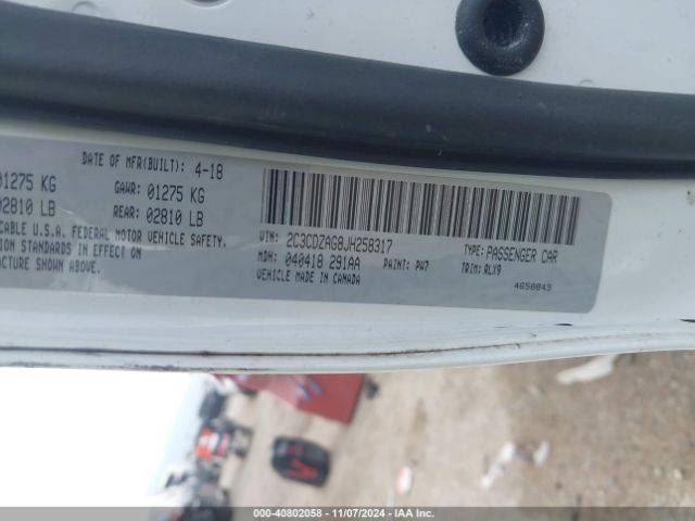 2C3CDZAG8JH258317 Dodge Challenger Sxt Plus