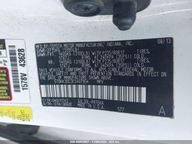 5TDKK3DC3ES407954 Toyota Sienna Le V6 8 Passenger