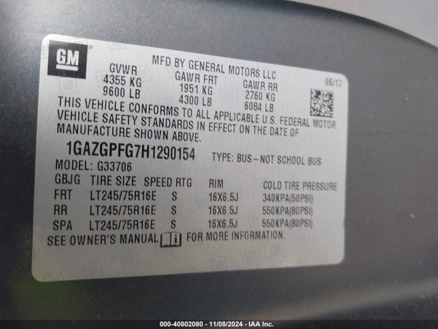 Chevrolet Express 3500 Lt 2017 1GAZGPFG7H1290154 Image 9