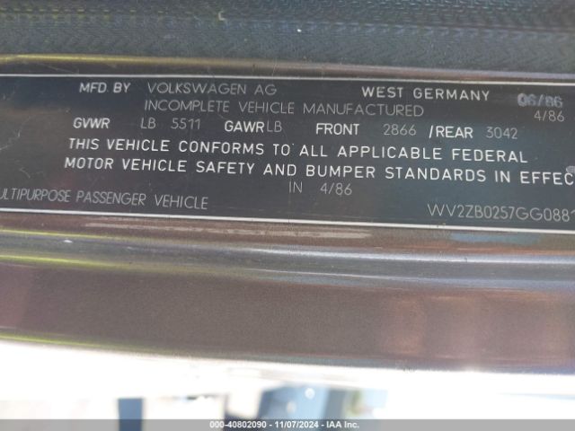 1986 VOLKSWAGEN VANAGON WV2ZB0257GG088137 Photo 8