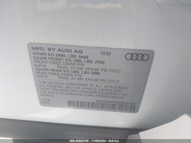 WA1EAAFY0R2030357 Audi Q5 Premium Plus 45 Tfsi S Line Quattro