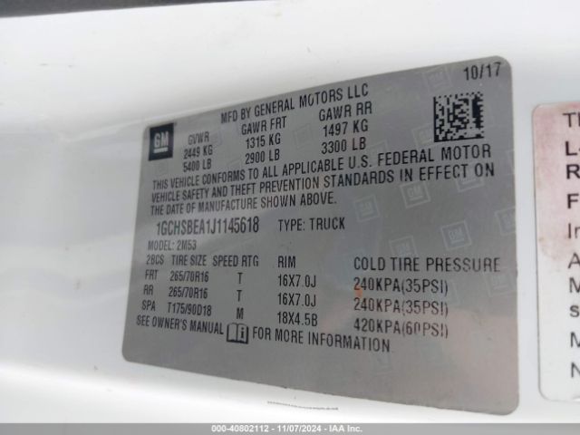 1GCHSBEA1J1145618 Chevrolet Colorado Wt
