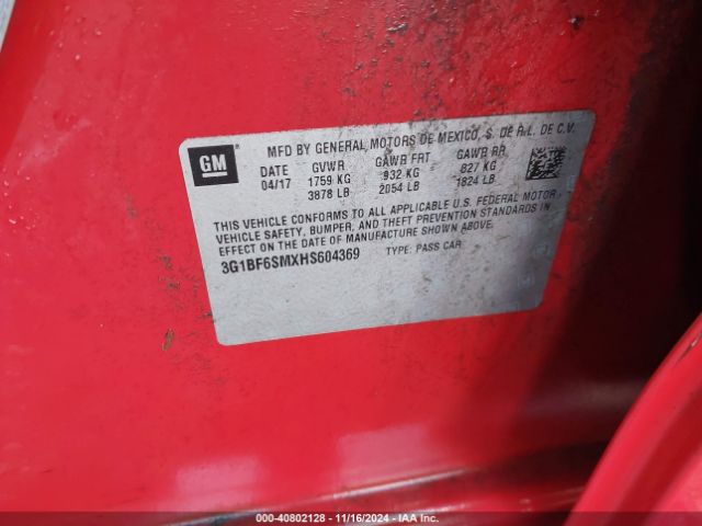 3G1BF6SMXHS604369 Chevrolet Cruze Premier Auto