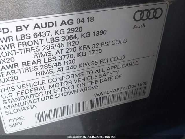 WA1LHAF77JD041598 Audi Q7 2.0t Premium