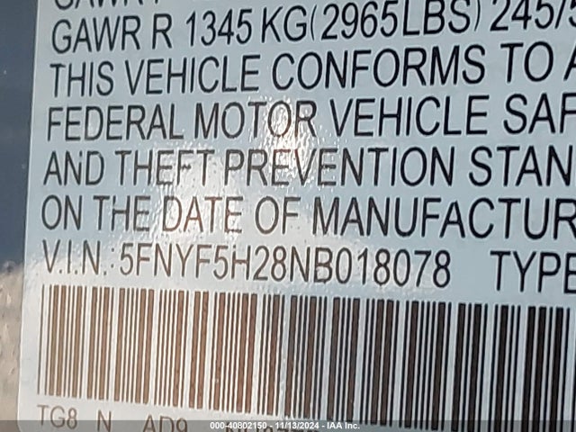 Honda Pilot 2wd Special Edition 2022 5FNYF5H28NB018078 Image 9