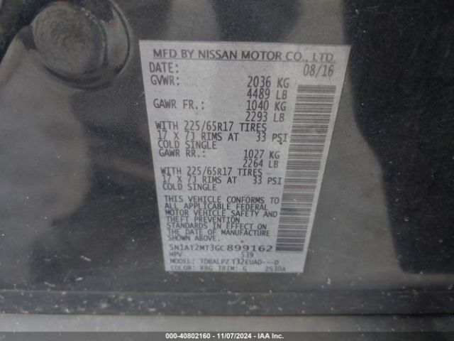 5N1AT2MT3GC899162 Nissan ROGUE S