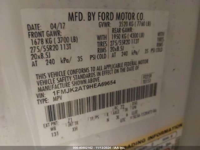 1FMJK2AT9HEA69654 Ford Expedition El Limited
