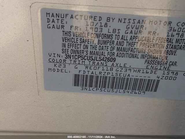 Nissan KICKS S 2018 3N1CP5CU5JL542609 Image 9