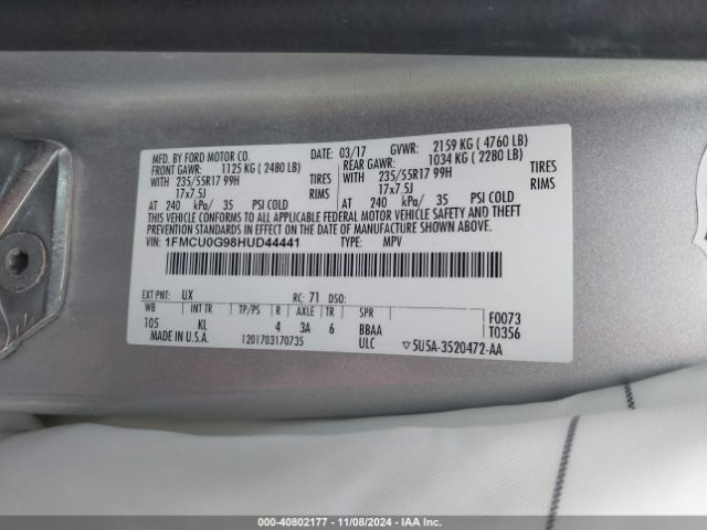 1FMCU0G98HUD44441 Ford ESCAPE SE