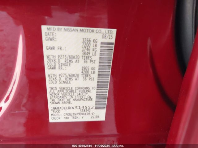 1N6BA0EC8FN514552 Nissan TITAN SV
